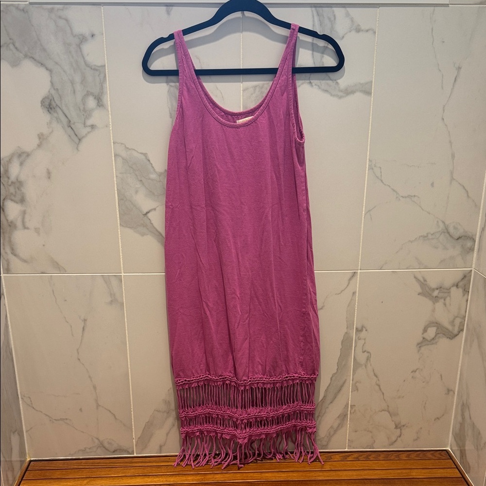 PEPIN Sleeveless Fuchsia Fringe Hem Dress